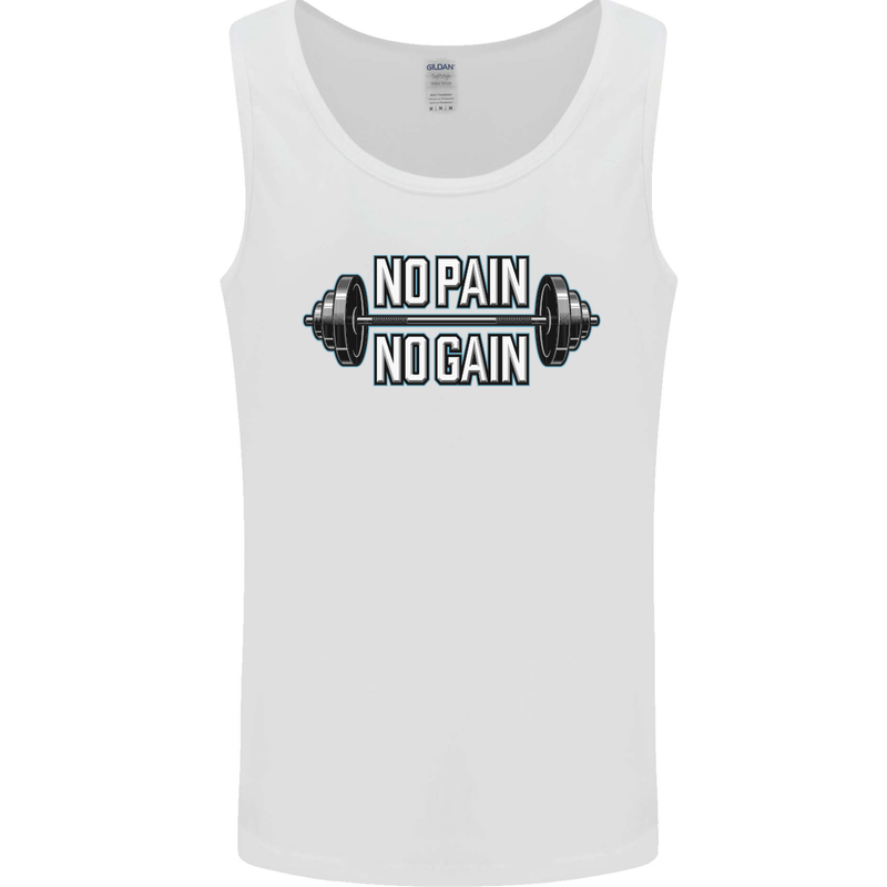 No Pain No Gain Workout Gym Training Top Mens Vest Tank Top White