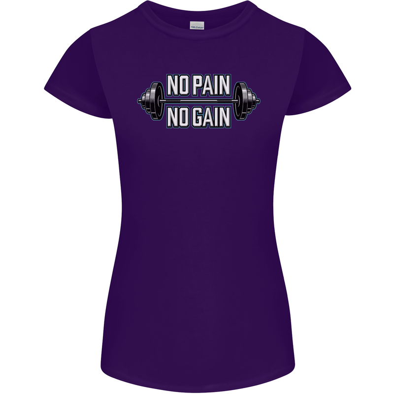 No Pain No Gain Workout Gym Training Top Womens Petite Cut T-Shirt Purple