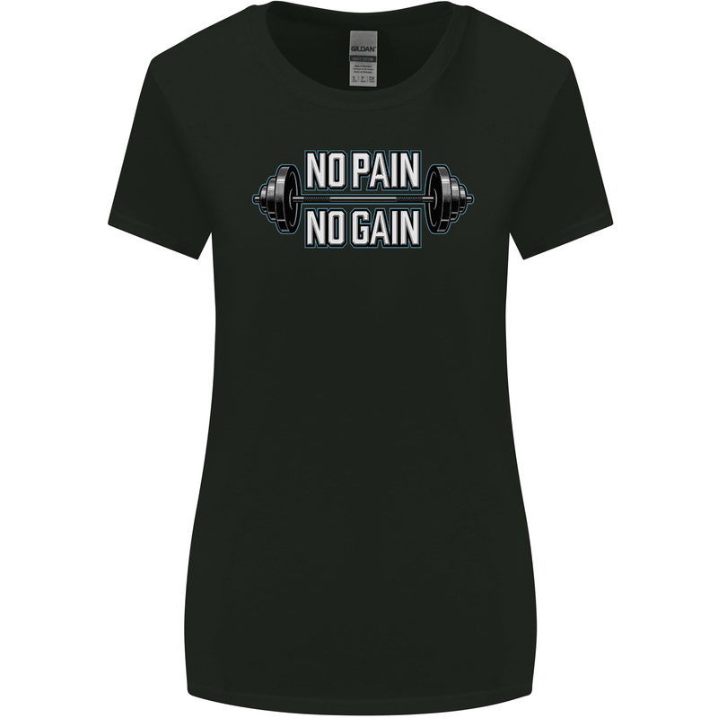 No Pain No Gain Workout Gym Training Top Womens Wider Cut T-Shirt Black
