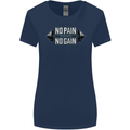No Pain No Gain Workout Gym Training Top Womens Wider Cut T-Shirt Navy Blue