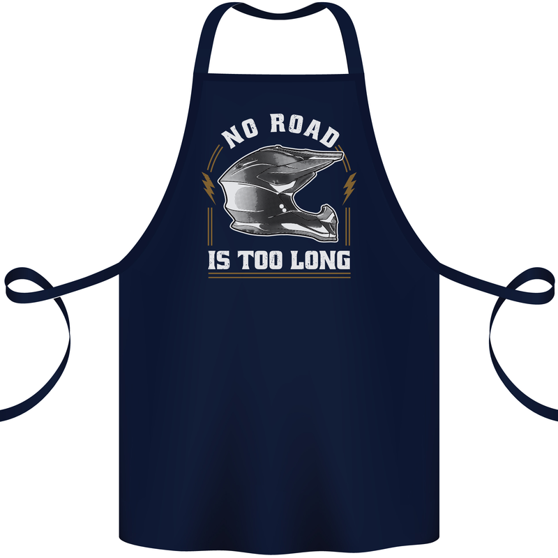 No Road Too Long Motocross MotoX Dirt Bike Cotton Apron 100% Organic Navy Blue