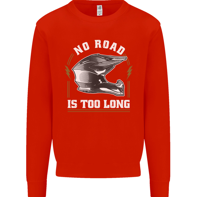 No Road Too Long Motocross MotoX Dirt Bike Kids Sweatshirt Jumper Bright Red