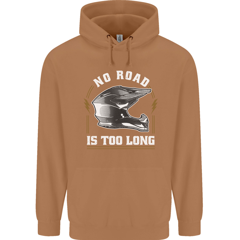 No Road Too Long Motocross MotoX Dirt Bike Mens 80% Cotton Hoodie Caramel Latte
