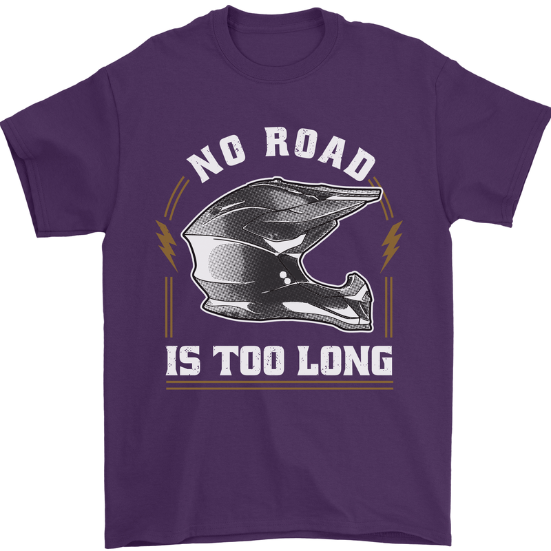 No Road Too Long Motocross MotoX Dirt Bike Mens T-Shirt 100% Cotton Purple