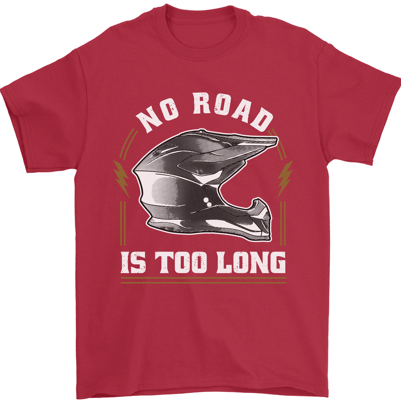 No Road Too Long Motocross MotoX Dirt Bike Mens T-Shirt 100% Cotton Red