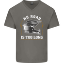 No Road Too Long Motocross MotoX Dirt Bike Mens V-Neck Cotton T-Shirt Charcoal