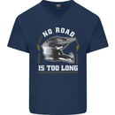 No Road Too Long Motocross MotoX Dirt Bike Mens V-Neck Cotton T-Shirt Navy Blue