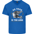 No Road Too Long Motocross MotoX Dirt Bike Mens V-Neck Cotton T-Shirt Royal Blue