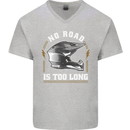 No Road Too Long Motocross MotoX Dirt Bike Mens V-Neck Cotton T-Shirt Sports Grey