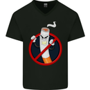 No Smoking Give Up Anti Smoker Mens V-Neck Cotton T-Shirt Black