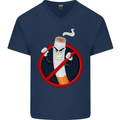 No Smoking Give Up Anti Smoker Mens V-Neck Cotton T-Shirt Navy Blue