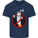 No Smoking Give Up Anti Smoker Mens V-Neck Cotton T-Shirt Navy Blue