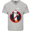 No Smoking Give Up Anti Smoker Mens V-Neck Cotton T-Shirt Sports Grey