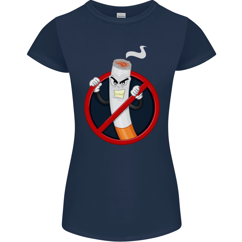No Smoking Give Up Anti Smoker Womens Petite Cut T-Shirt Navy Blue