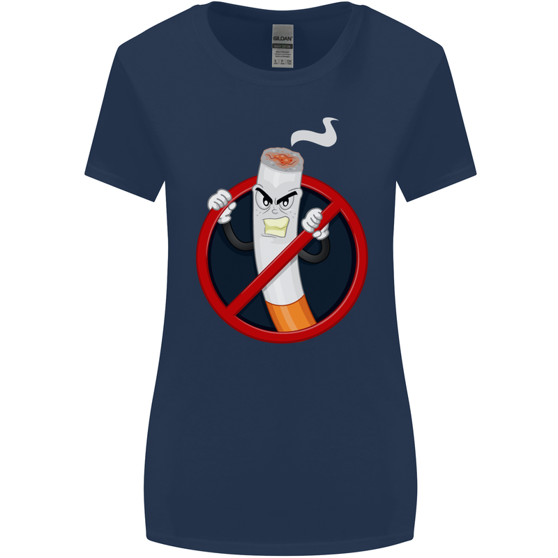 No Smoking Give Up Anti Smoker Womens Wider Cut T-Shirt Navy Blue