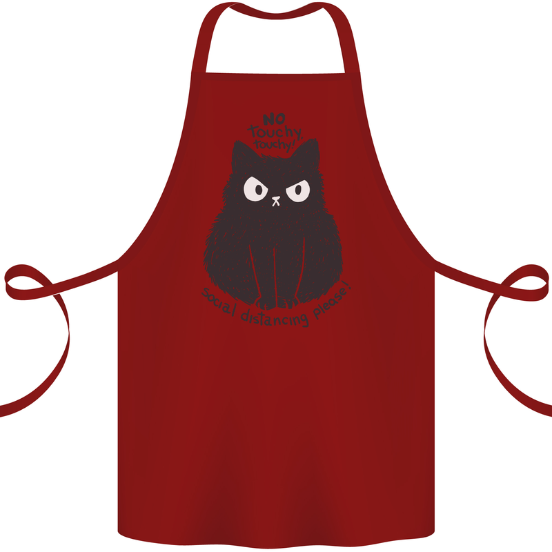 No Touchy Touchy Cat Cotton Apron 100% Organic Maroon