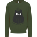 No Touchy Touchy Cat Kids Sweatshirt Jumper Forest Green