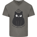No Touchy Touchy Cat Mens V-Neck Cotton T-Shirt Charcoal