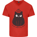 No Touchy Touchy Cat Mens V-Neck Cotton T-Shirt Red