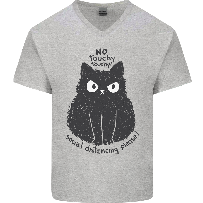 No Touchy Touchy Cat Mens V-Neck Cotton T-Shirt Sports Grey