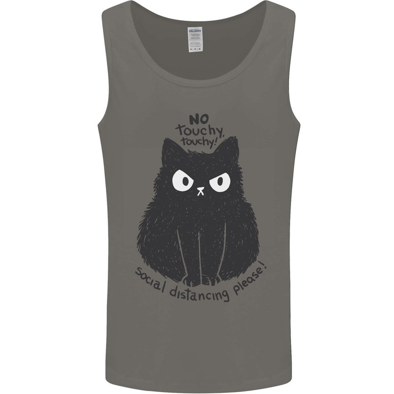 No Touchy Touchy Cat Mens Vest Tank Top Charcoal
