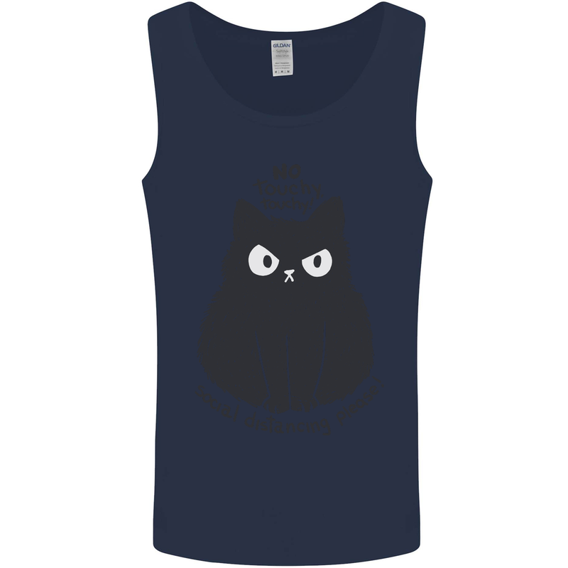 No Touchy Touchy Cat Mens Vest Tank Top Navy Blue