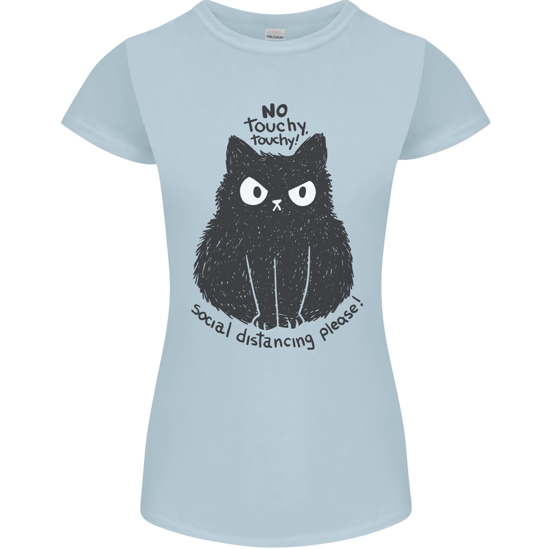 No Touchy Touchy Cat Womens Petite Cut T-Shirt Light Blue
