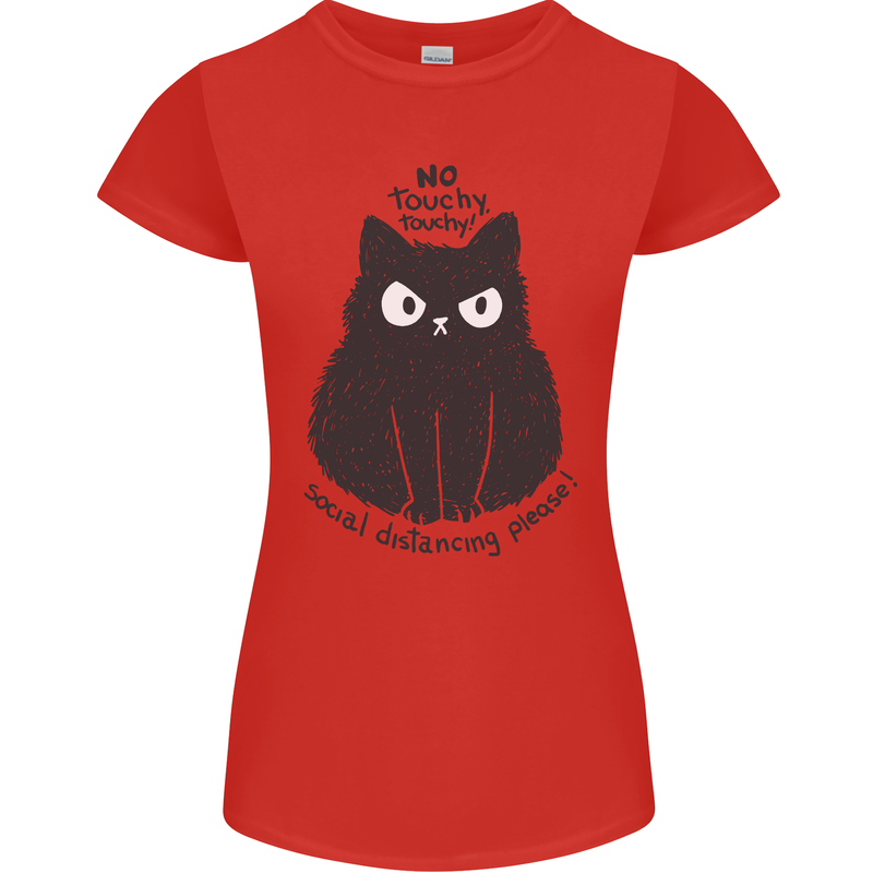 No Touchy Touchy Cat Womens Petite Cut T-Shirt Red