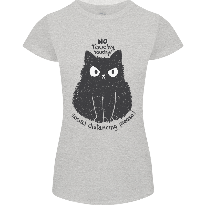 No Touchy Touchy Cat Womens Petite Cut T-Shirt Sports Grey