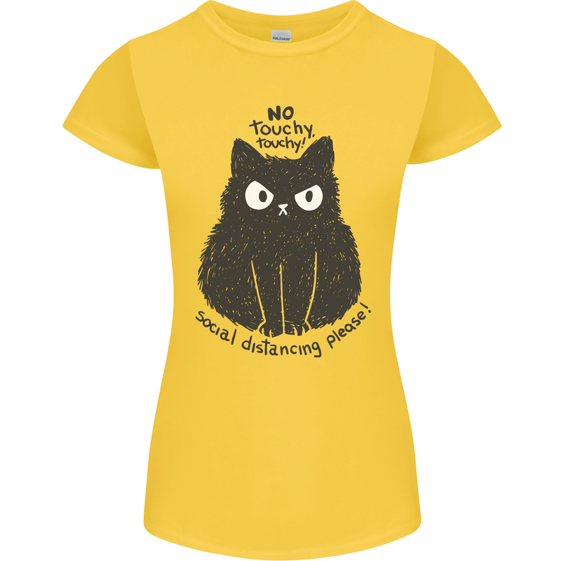 No Touchy Touchy Cat Womens Petite Cut T-Shirt Yellow