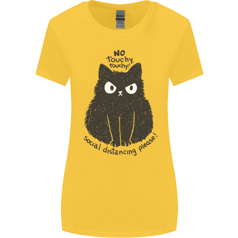 No Touchy Touchy Cat Womens Wider Cut T-Shirt Yellow