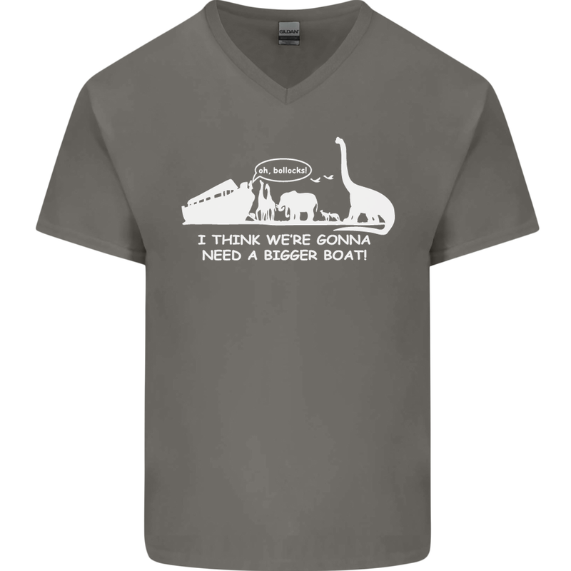 Noahs Ark Dinosaurs T-Rex Atheist Atheism Mens V-Neck Cotton T-Shirt Charcoal
