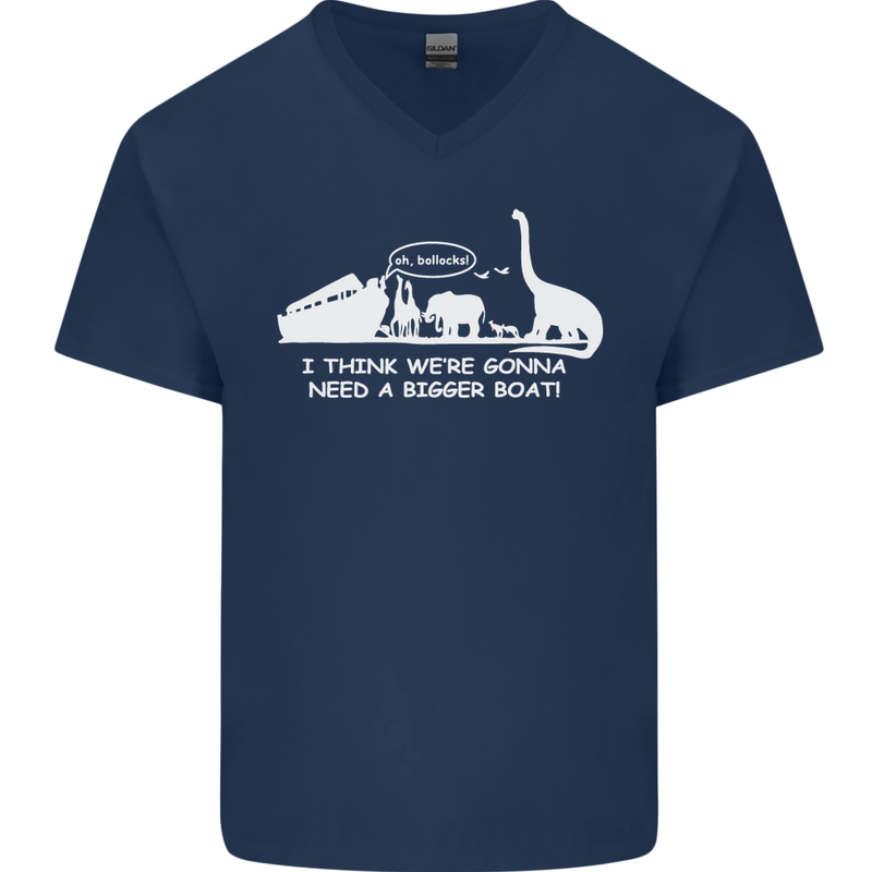 Noahs Ark Dinosaurs T-Rex Atheist Atheism Mens V-Neck Cotton T-Shirt Navy Blue