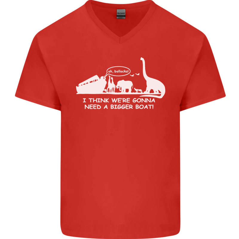 Noahs Ark Dinosaurs T-Rex Atheist Atheism Mens V-Neck Cotton T-Shirt Red