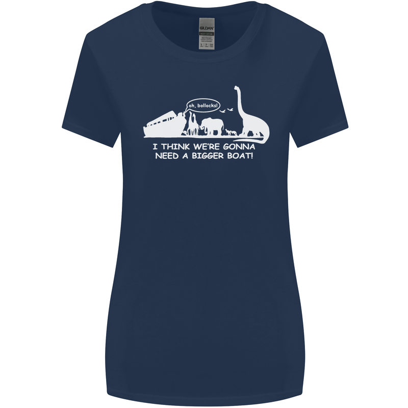 Noahs Ark Dinosaurs T-Rex Atheist Atheism Womens Wider Cut T-Shirt Navy Blue