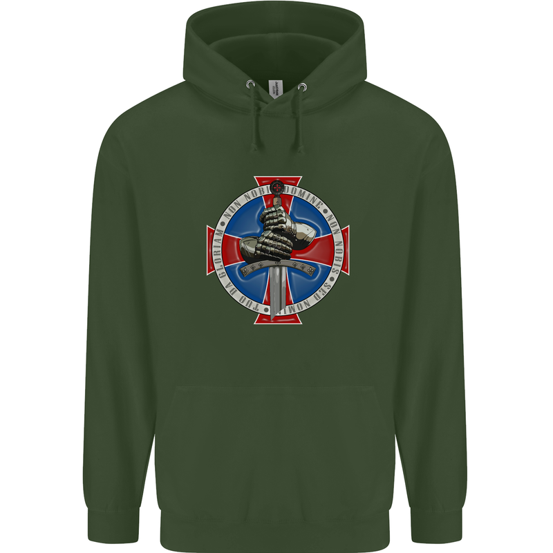Non Nobis St. George Mens 80% Cotton Hoodie Forest Green