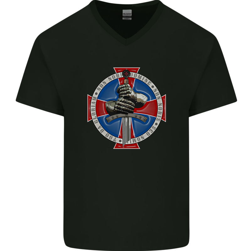 Non Nobis St. George Mens V-Neck Cotton T-Shirt Black