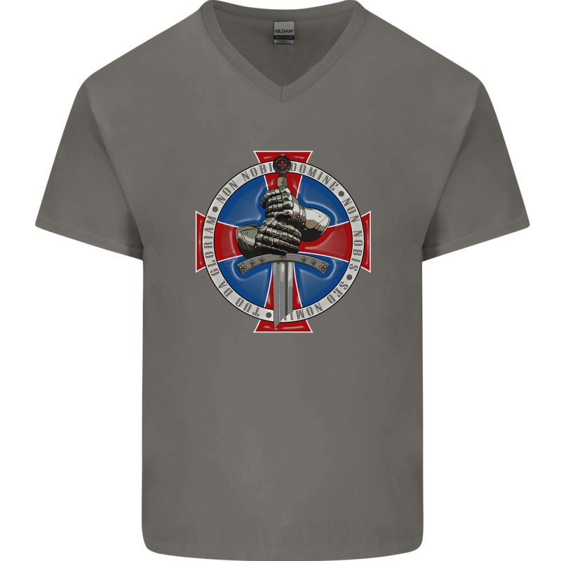 Non Nobis St. George Mens V-Neck Cotton T-Shirt Charcoal
