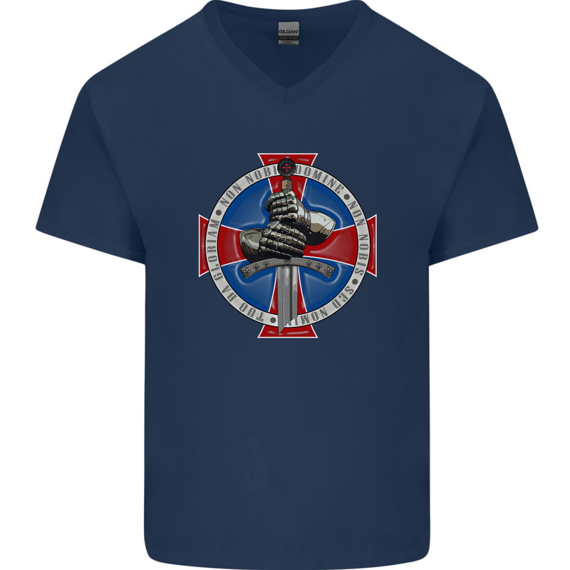 Non Nobis St. George Mens V-Neck Cotton T-Shirt Navy Blue