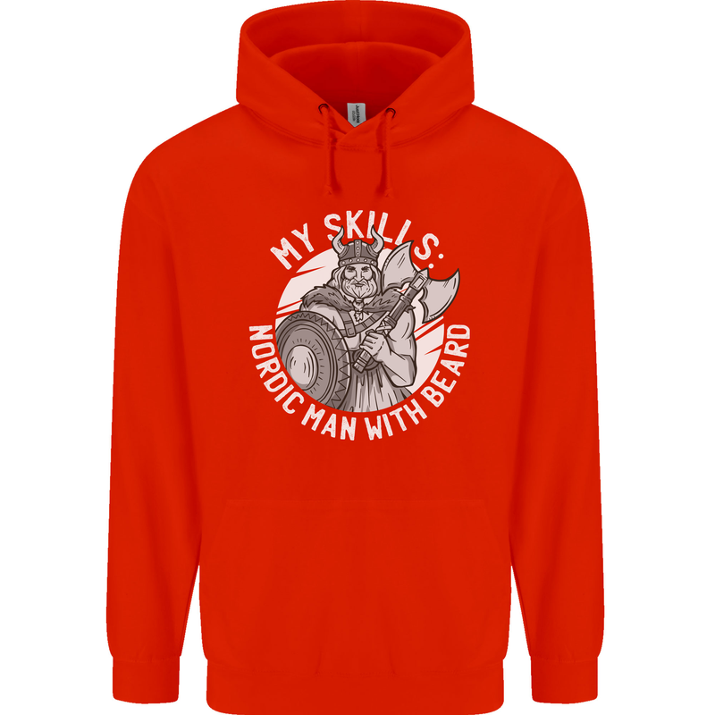 Nordic Man With Beard Funny Viking Childrens Kids Hoodie Bright Red