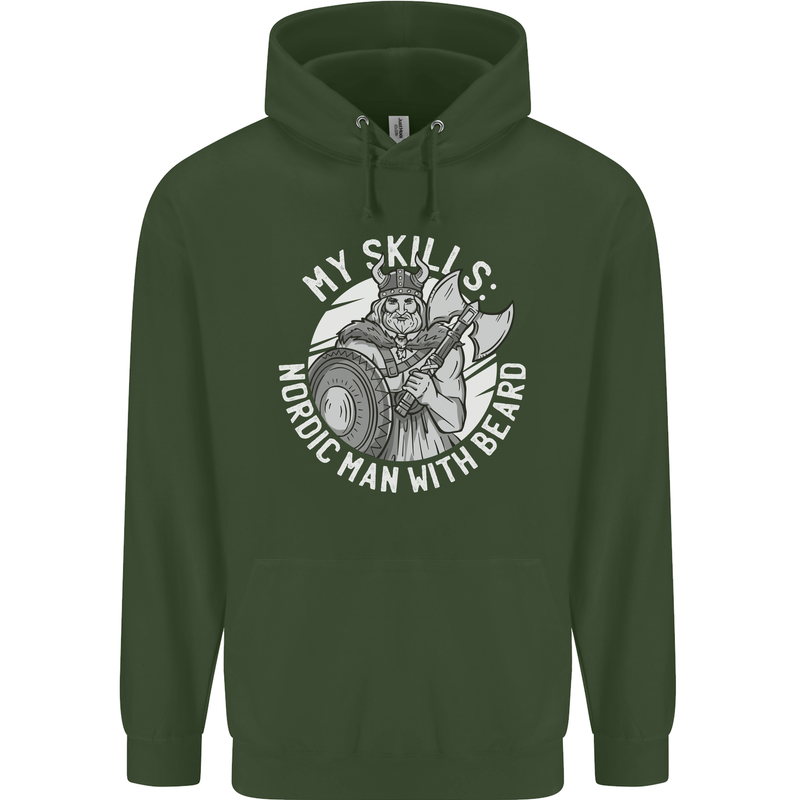 Nordic Man With Beard Funny Viking Childrens Kids Hoodie Forest Green