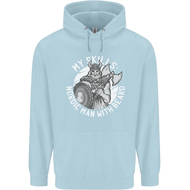 Nordic Man With Beard Funny Viking Childrens Kids Hoodie Light Blue