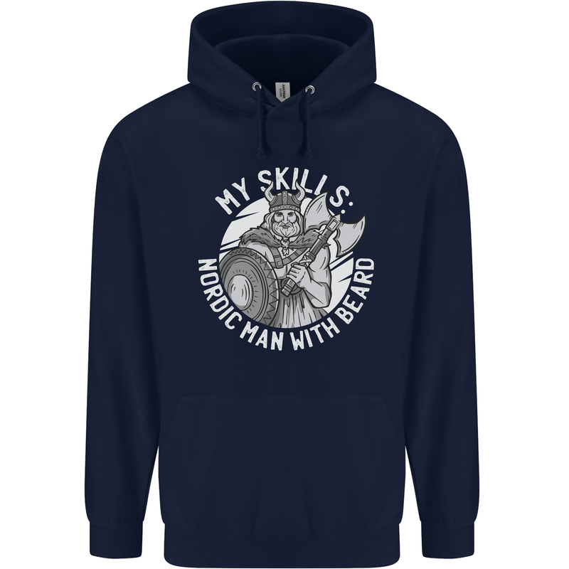 Nordic Man With Beard Funny Viking Childrens Kids Hoodie Navy Blue
