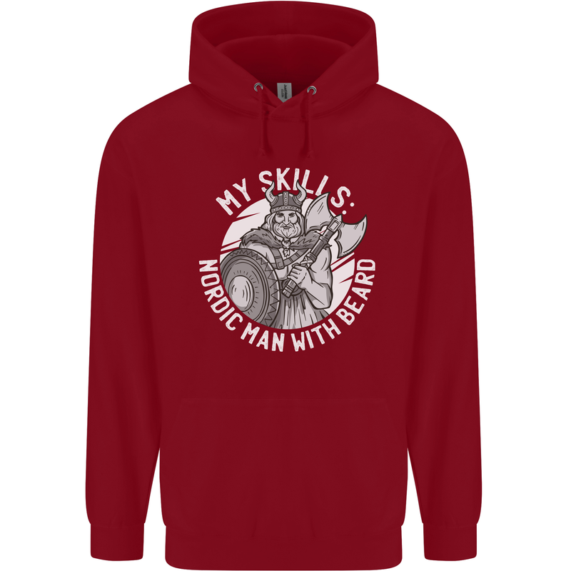 Nordic Man With Beard Funny Viking Childrens Kids Hoodie Red