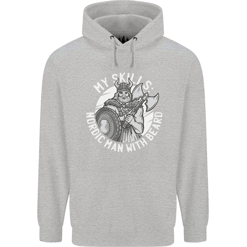 Nordic Man With Beard Funny Viking Childrens Kids Hoodie Sports Grey