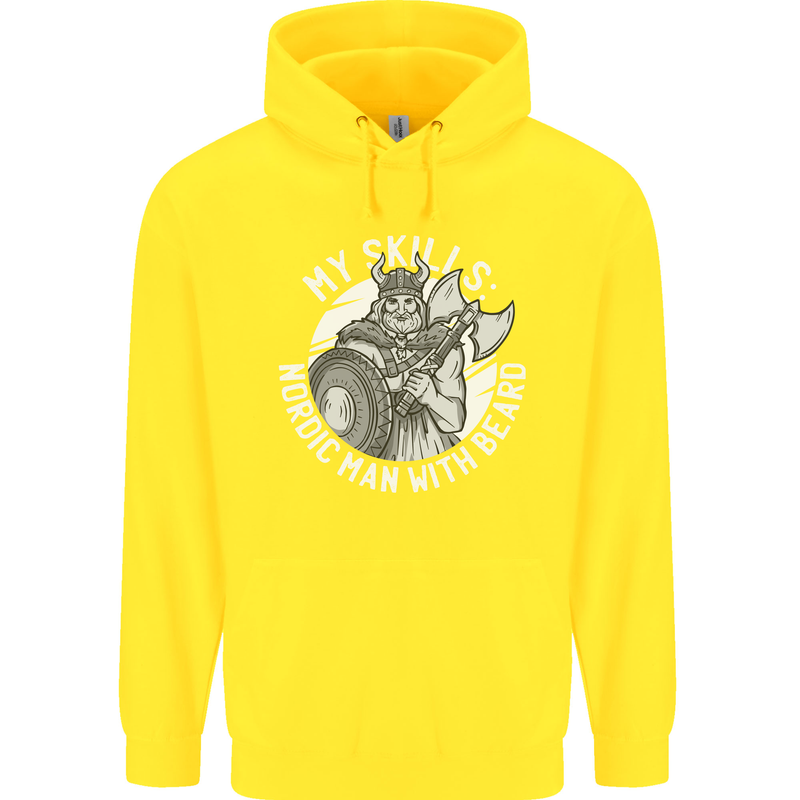 Nordic Man With Beard Funny Viking Childrens Kids Hoodie Yellow