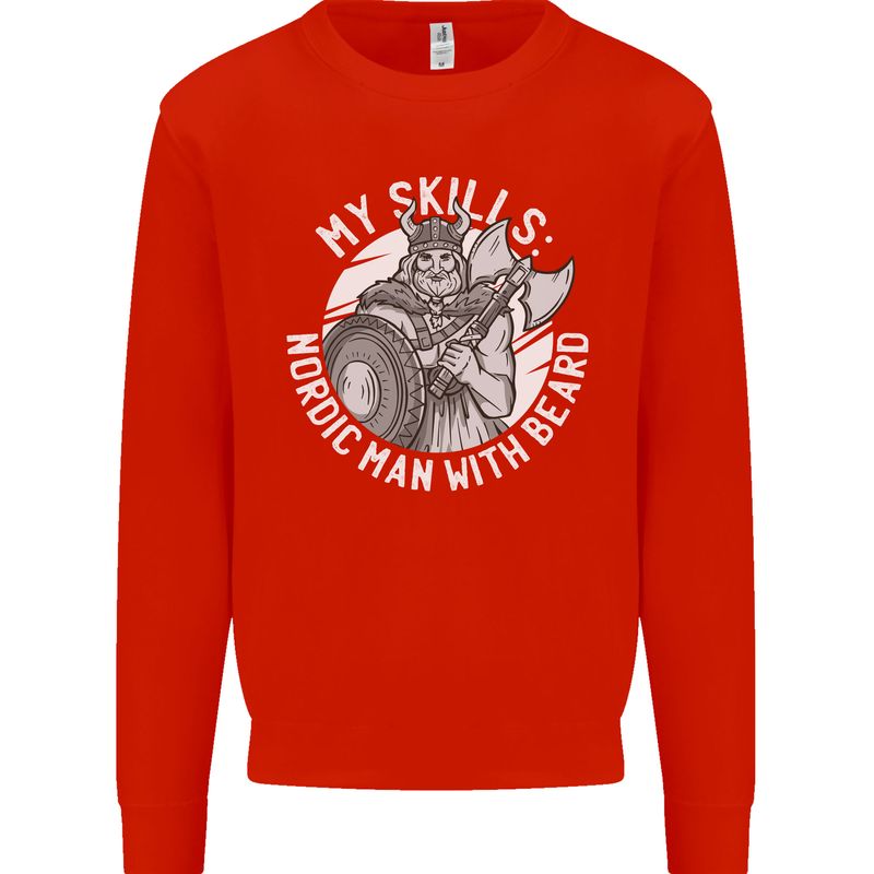 Nordic Man With Beard Funny Viking Kids Sweatshirt Jumper Bright Red