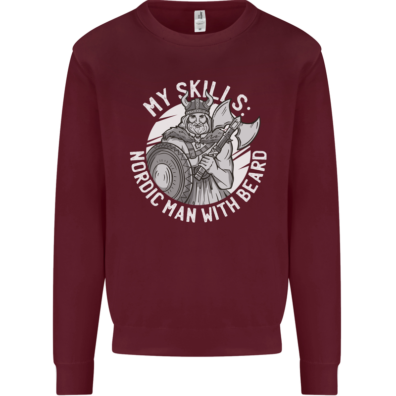 Nordic Man With Beard Funny Viking Kids Sweatshirt Jumper Maroon