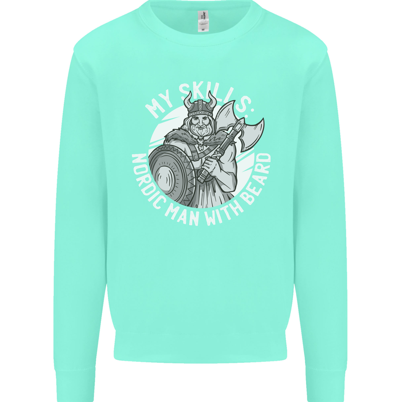 Nordic Man With Beard Funny Viking Kids Sweatshirt Jumper Peppermint