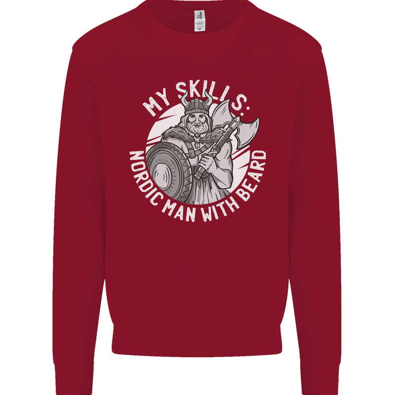 Nordic Man With Beard Funny Viking Kids Sweatshirt Jumper Red